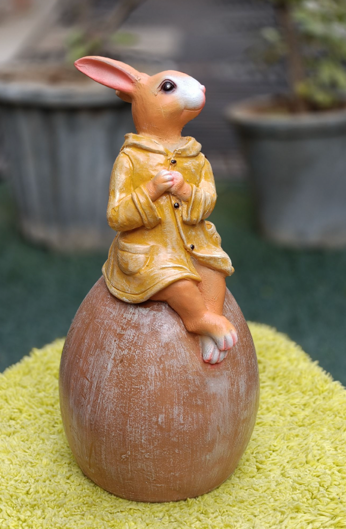 Cute Hoodie Bunny sitting on Egg